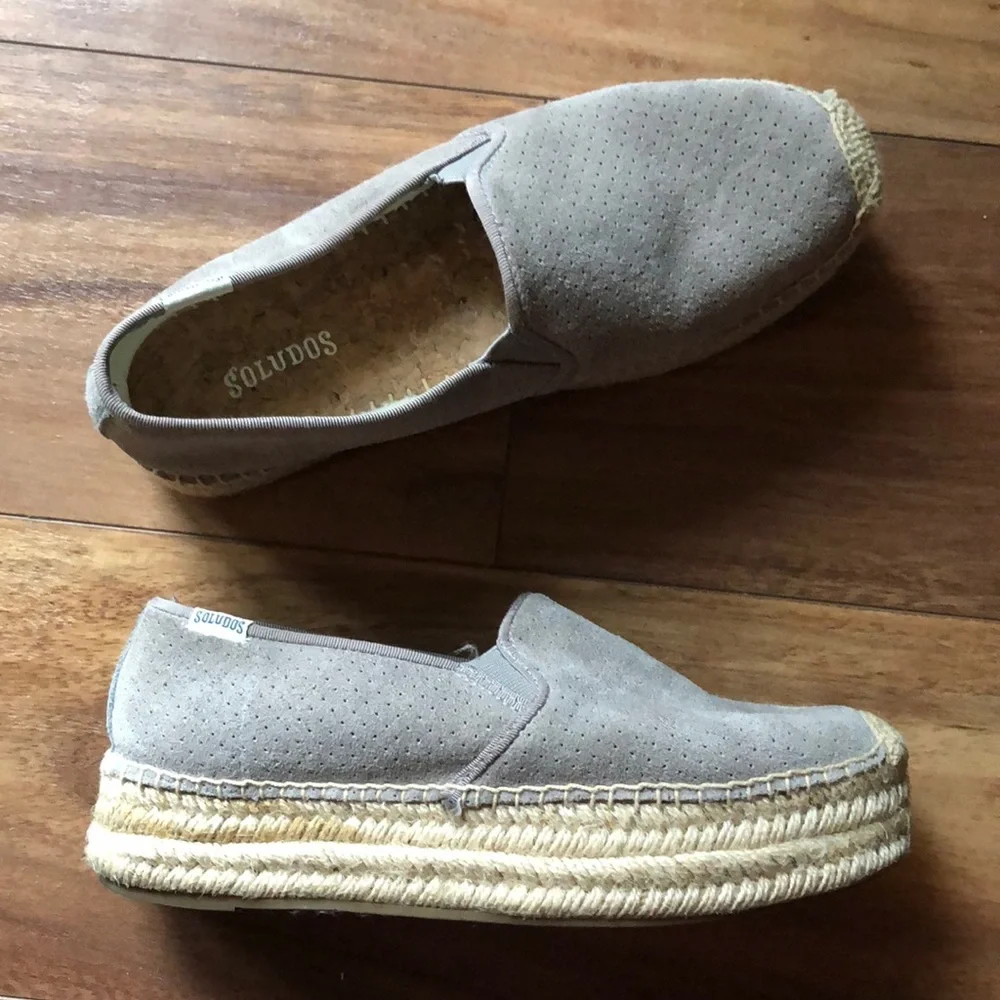 Soludos Taupe Suede Platform Espadrilles